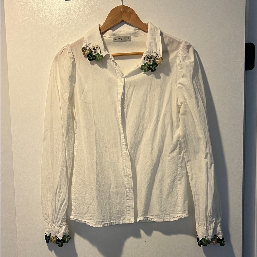 Shirt with Green Floral Details